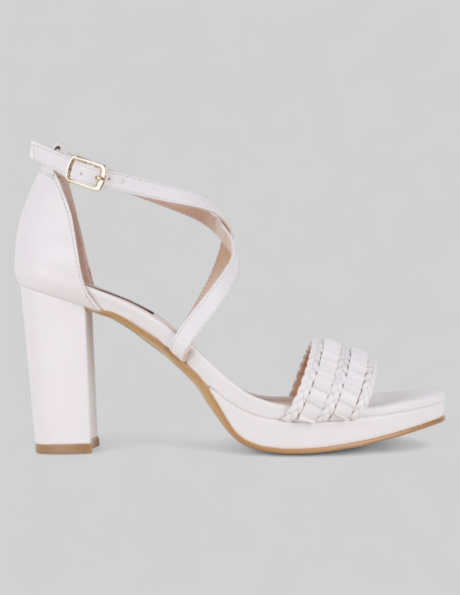 Sandalia con tacón Sylen en Piel vegana – Blanco