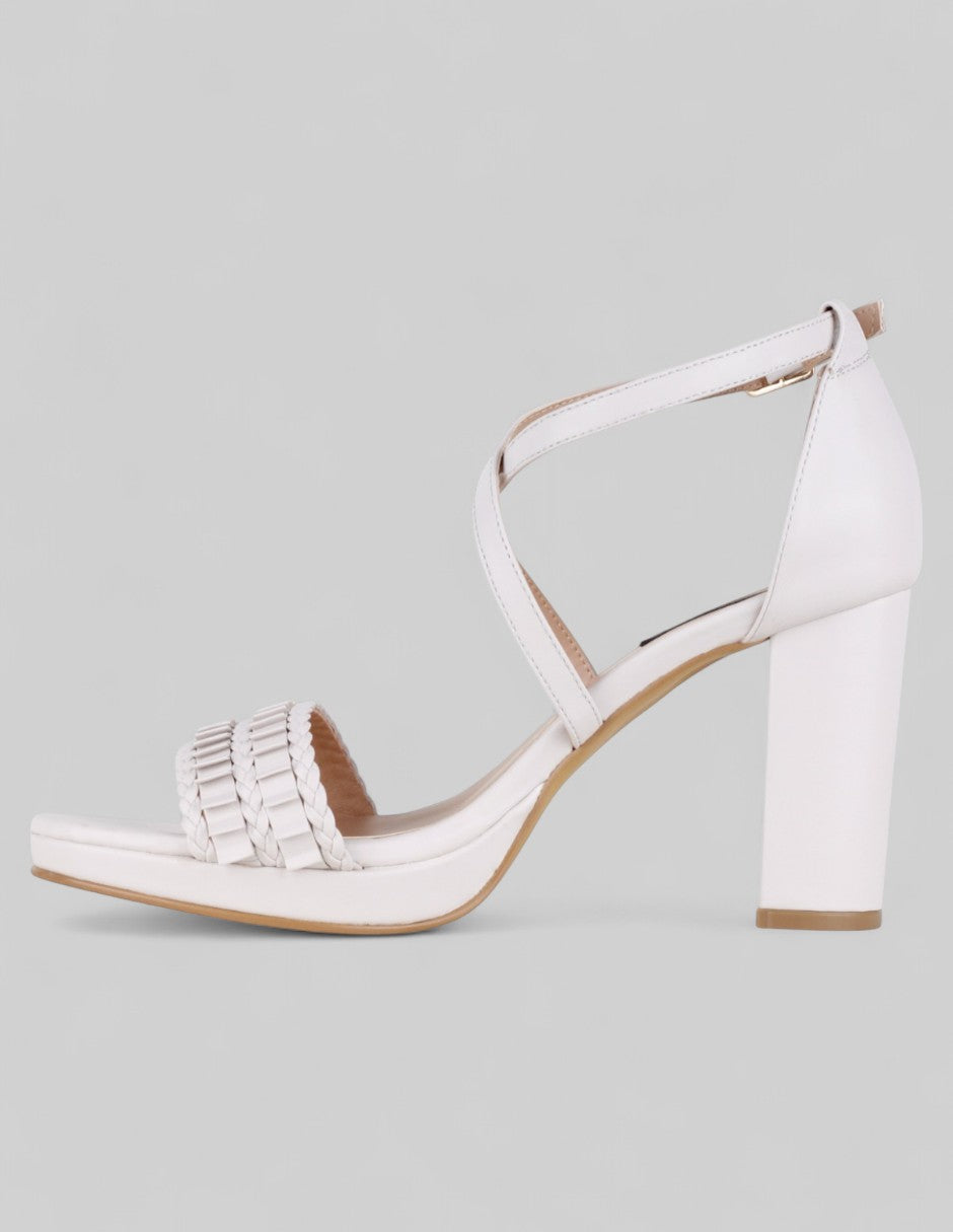 Sandalia con tacón Sylen en Piel vegana – Blanco