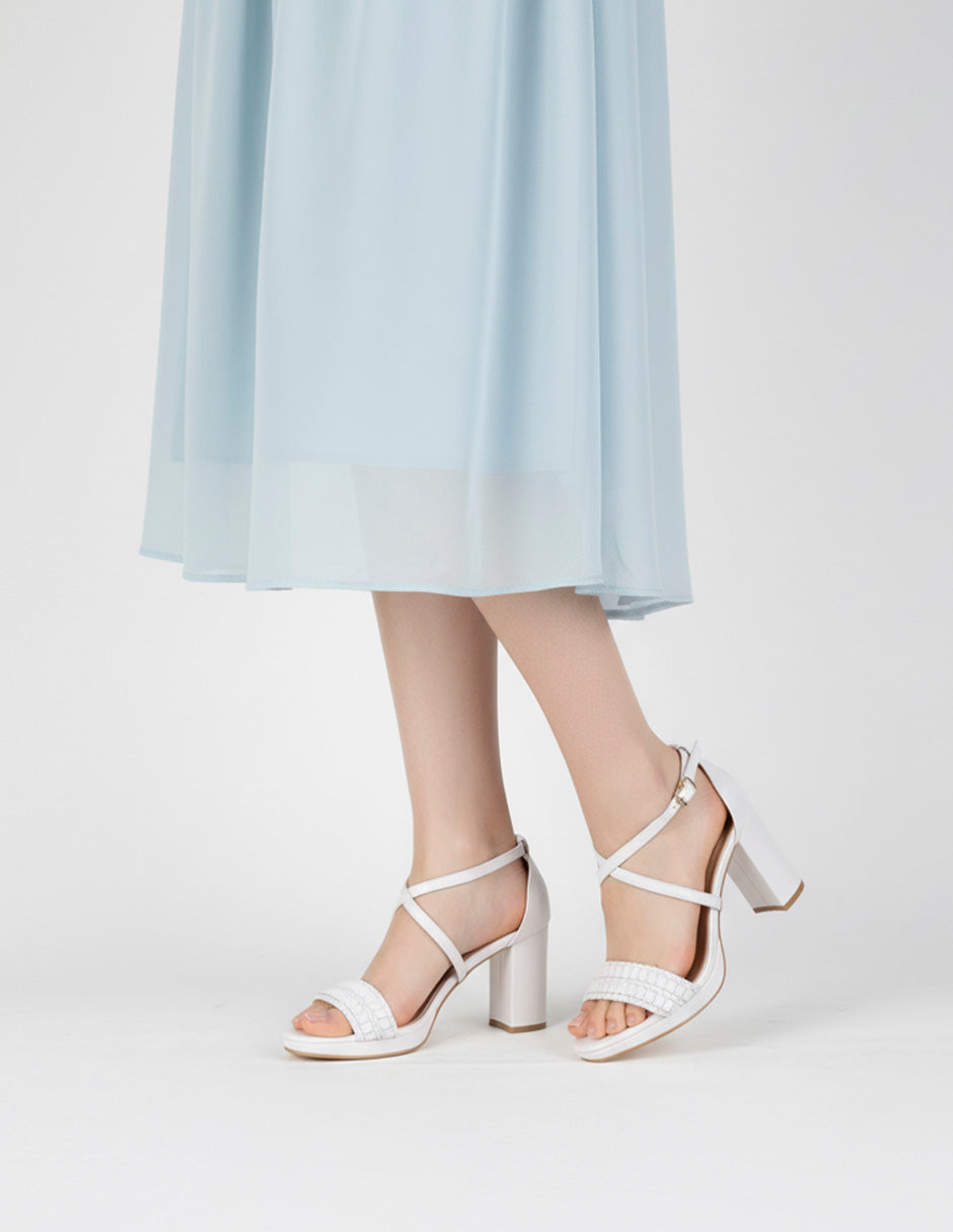 Sandalia con tacón Sylen en Piel vegana – Blanco
