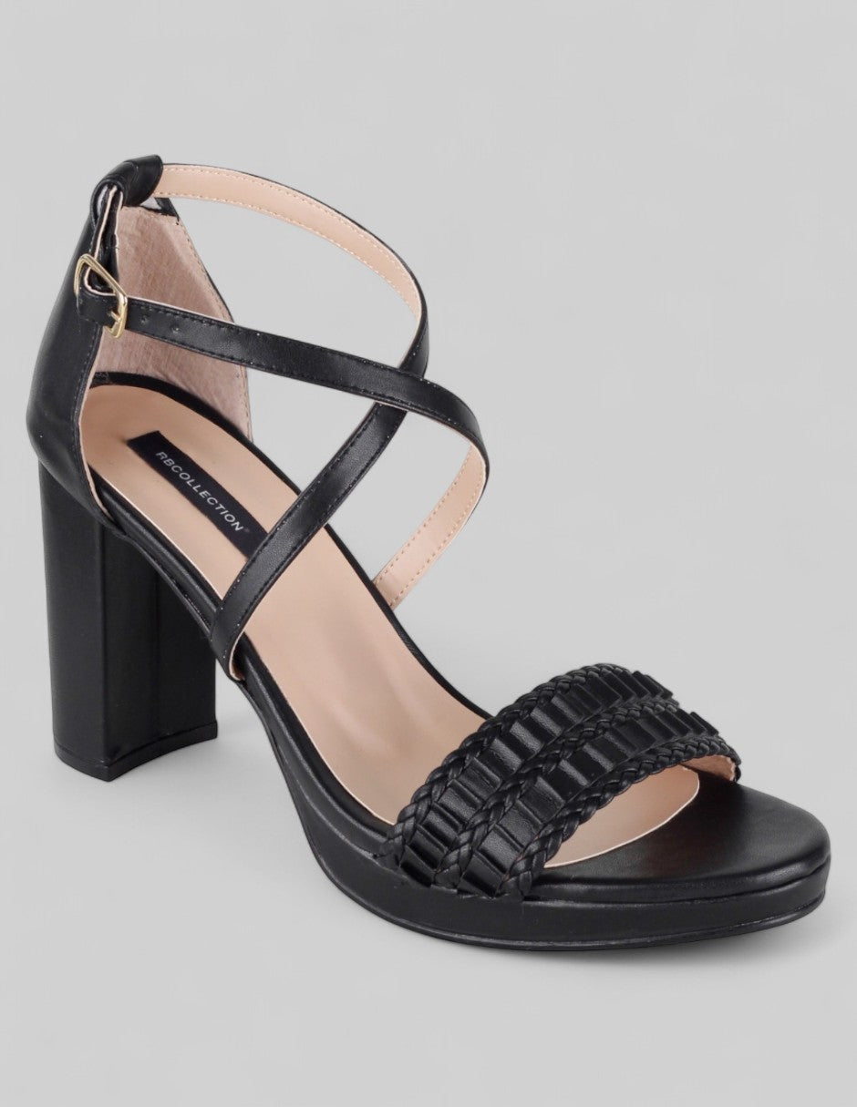 Sandalia con tacón Sylen en Piel vegana – Negro