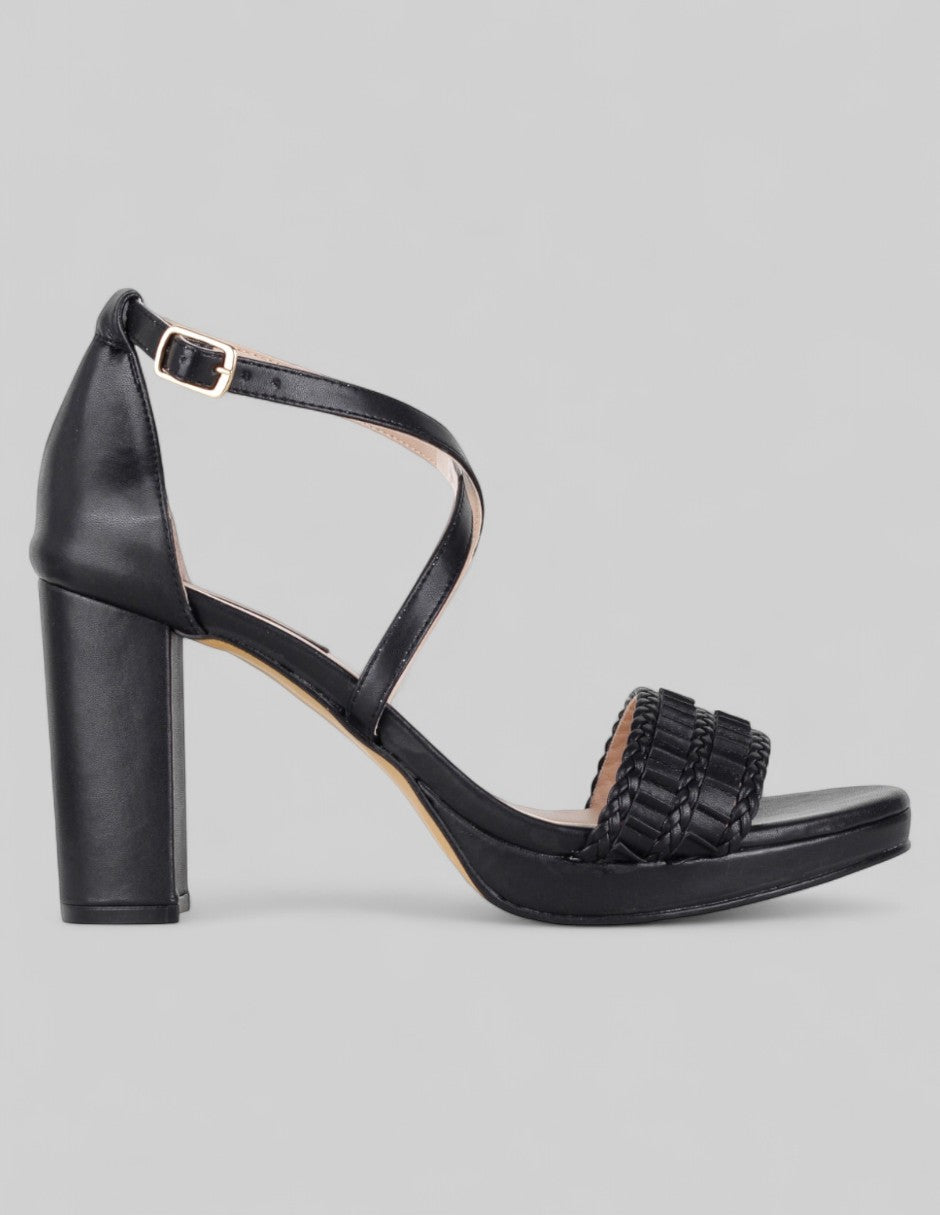 Sandalia con tacón Sylen en Piel vegana – Negro