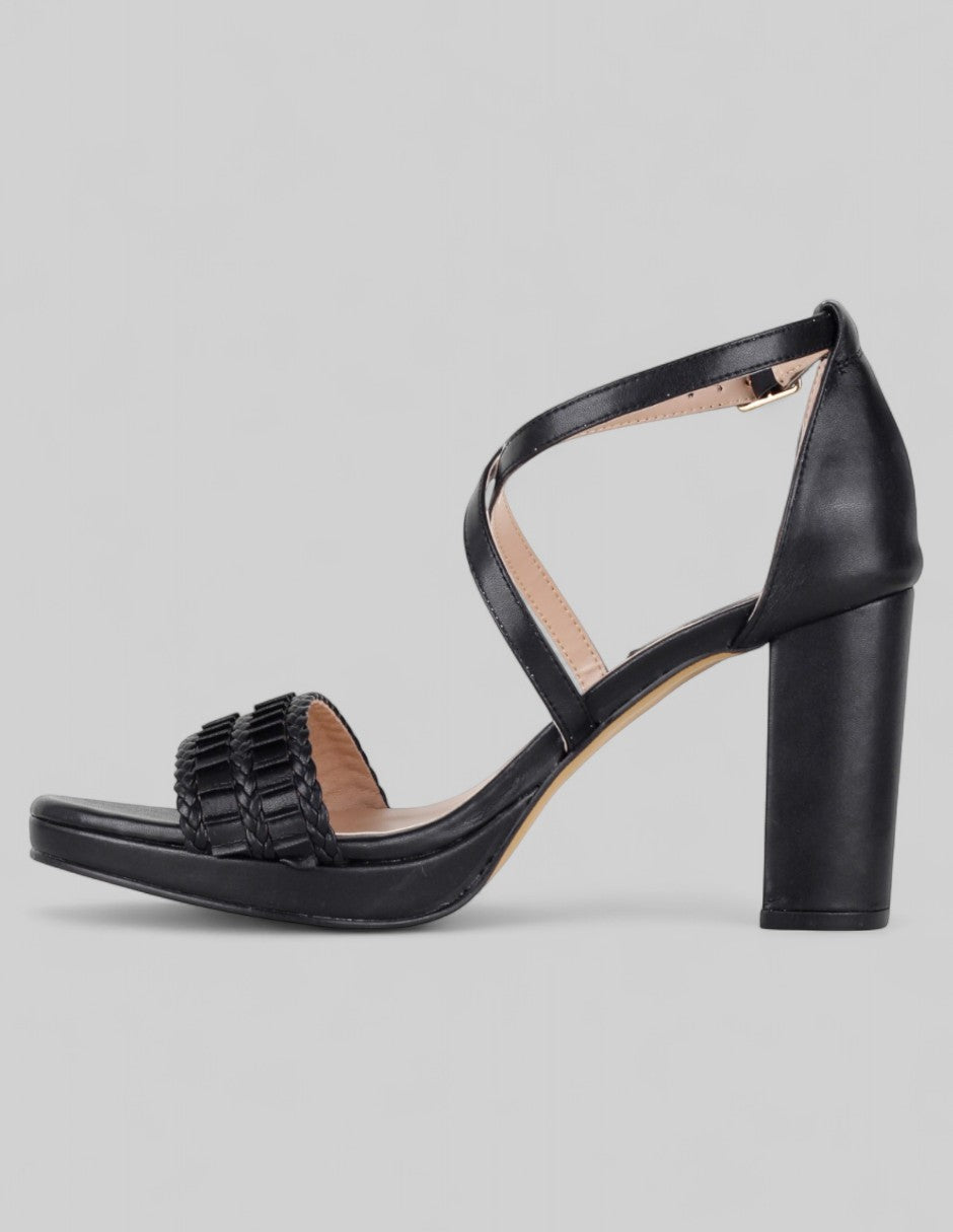 Sandalia con tacón Sylen en Piel vegana – Negro