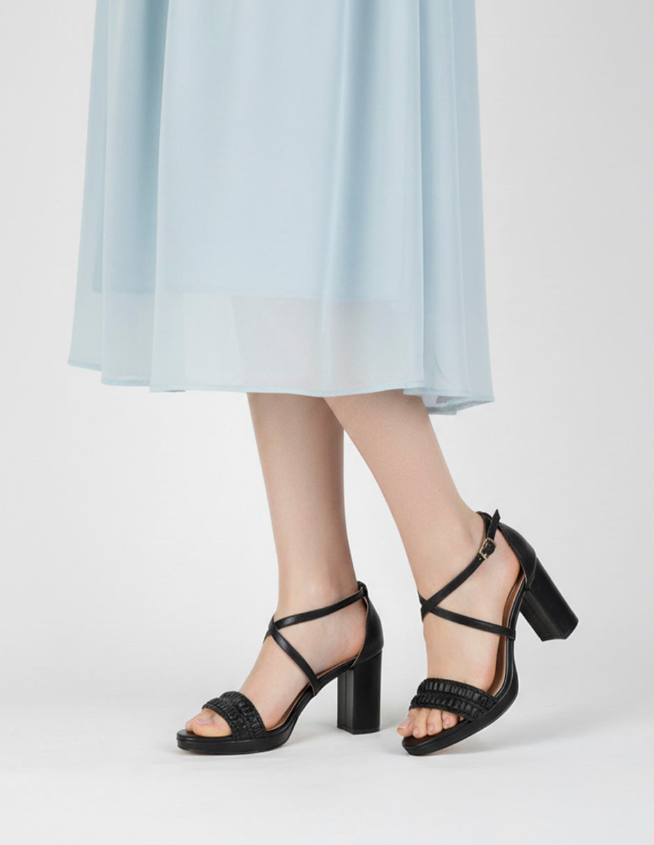 Sandalia con tacón Sylen en Piel vegana – Negro