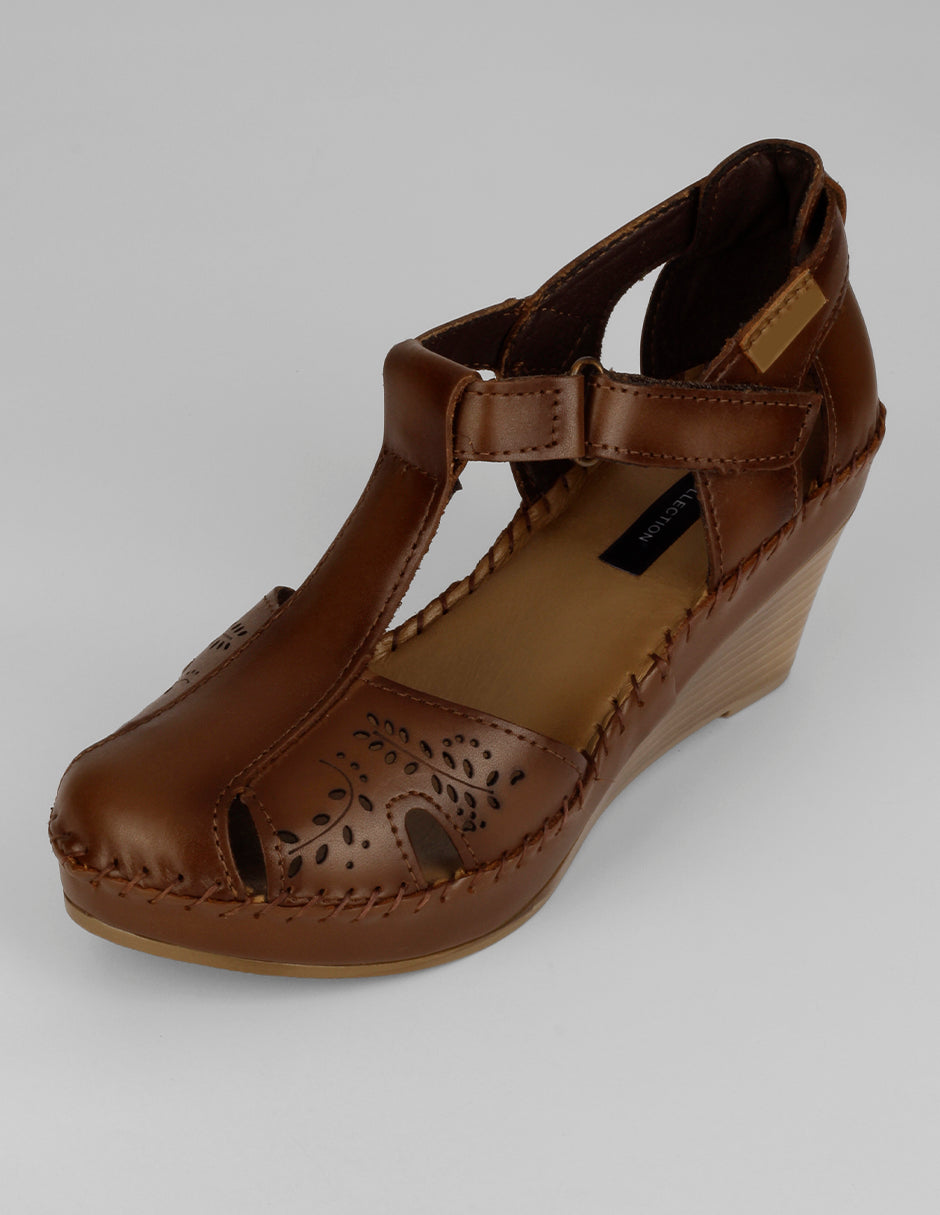 Sandalias con plataforma Hand made  en Piel  – Café