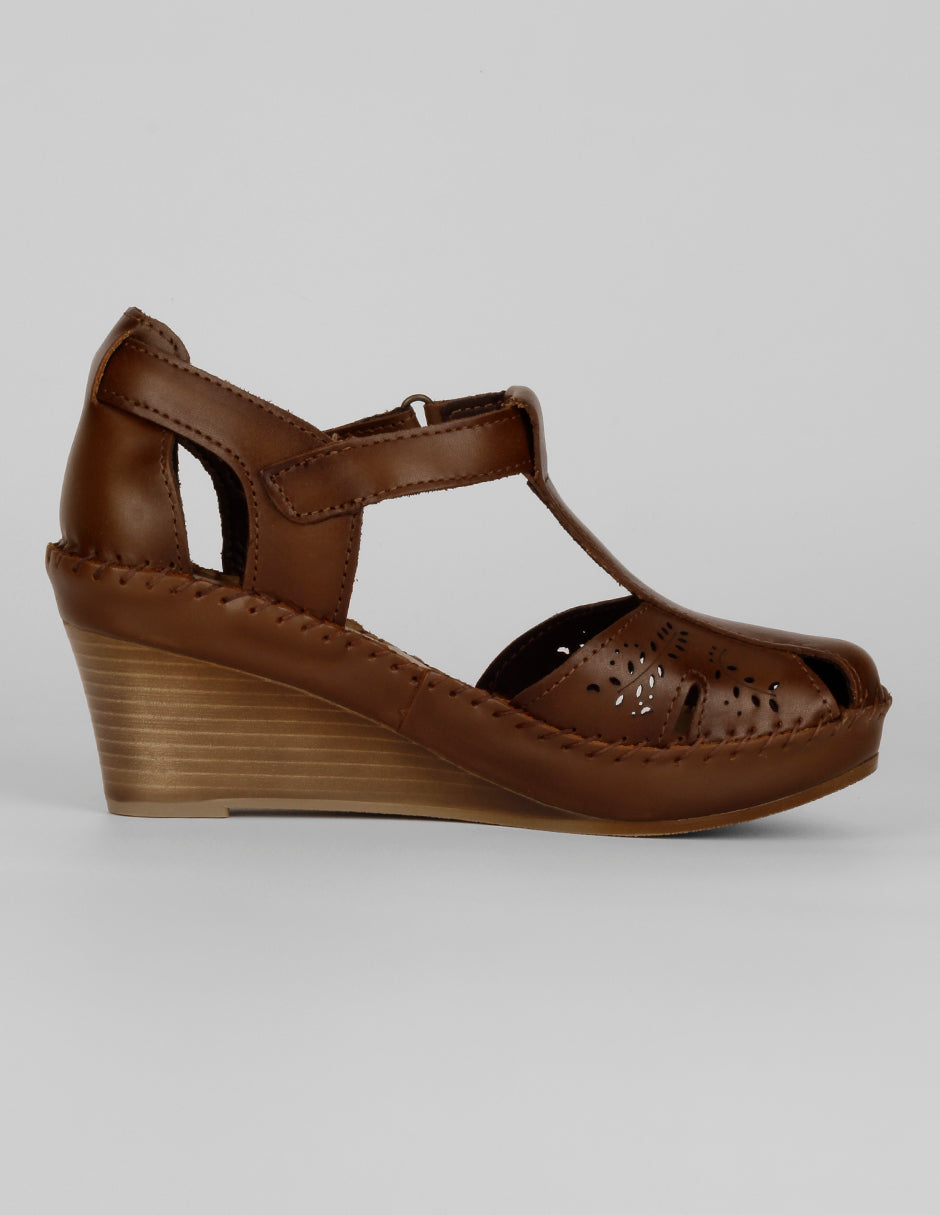 Sandalias con plataforma Hand made  en Piel  – Café