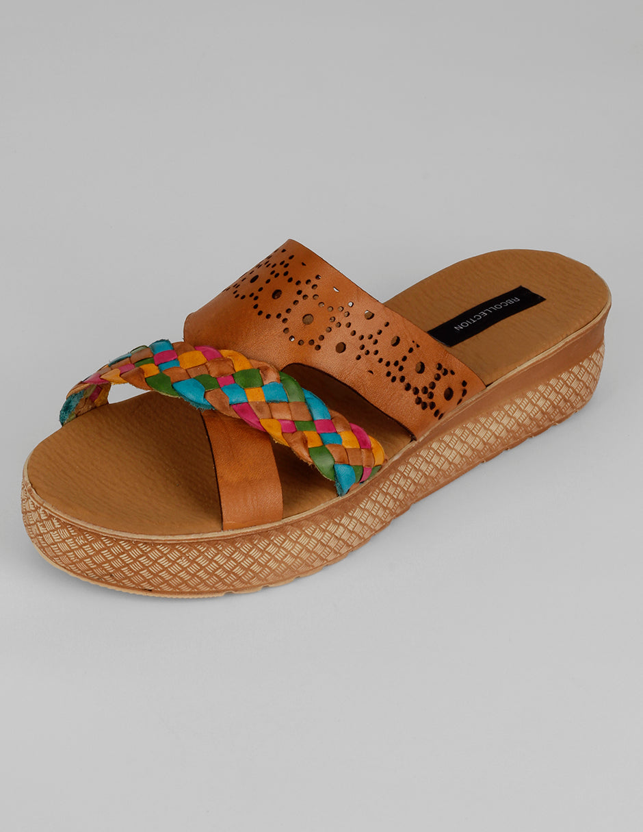 Sandalias con plataforma Hand made  en Piel – Café