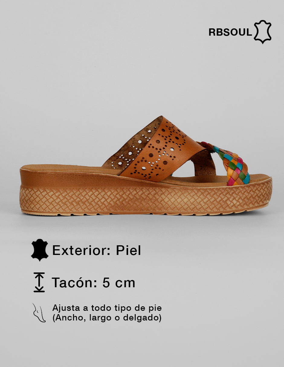 Sandalias con plataforma Hand made  en Piel – Café