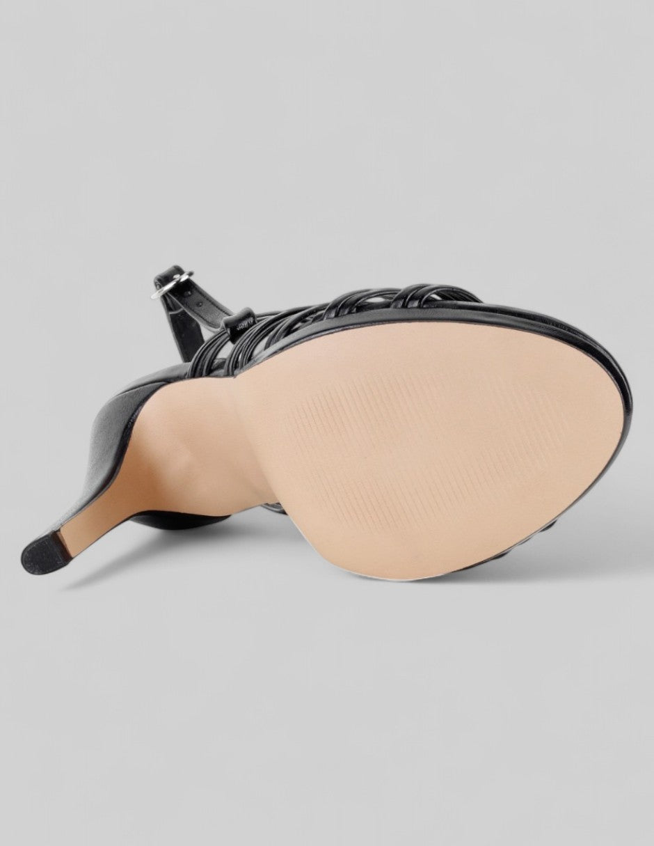 Sandalia con tacón Alnia en Piel vegana – Negro