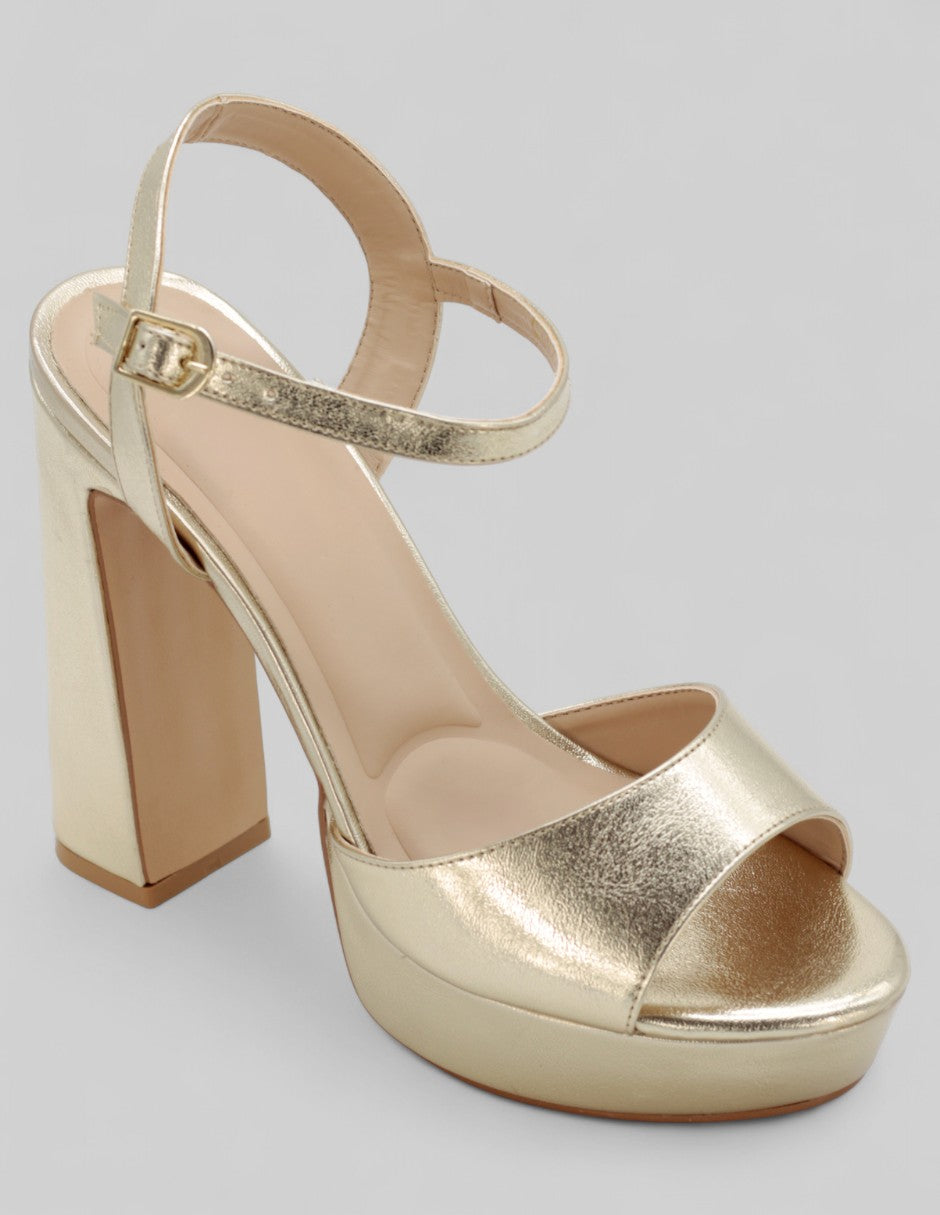 Sandalia con tacón Exterior Sintético Color Dorado Para Mujer De RBCOLLECTION