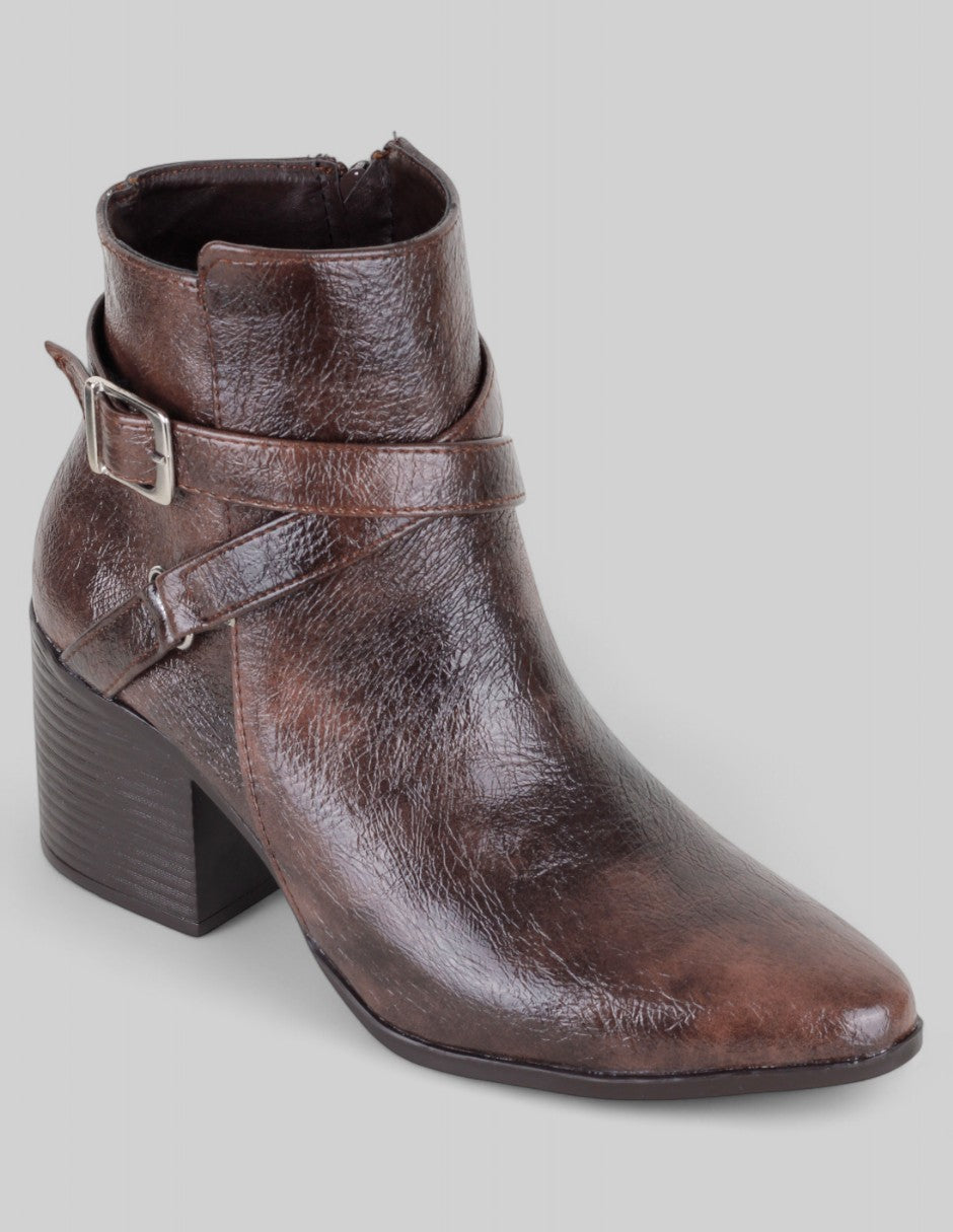 Botín con tacón Exterior Piel vegana Color Café Para Mujer De RBCOLLECTION