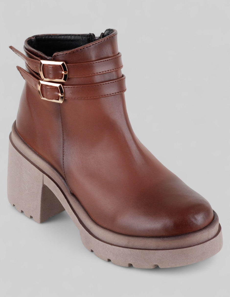 Botín con tacón Exterior Piel vegana Color Café Para Mujer De RBCOLLECTION