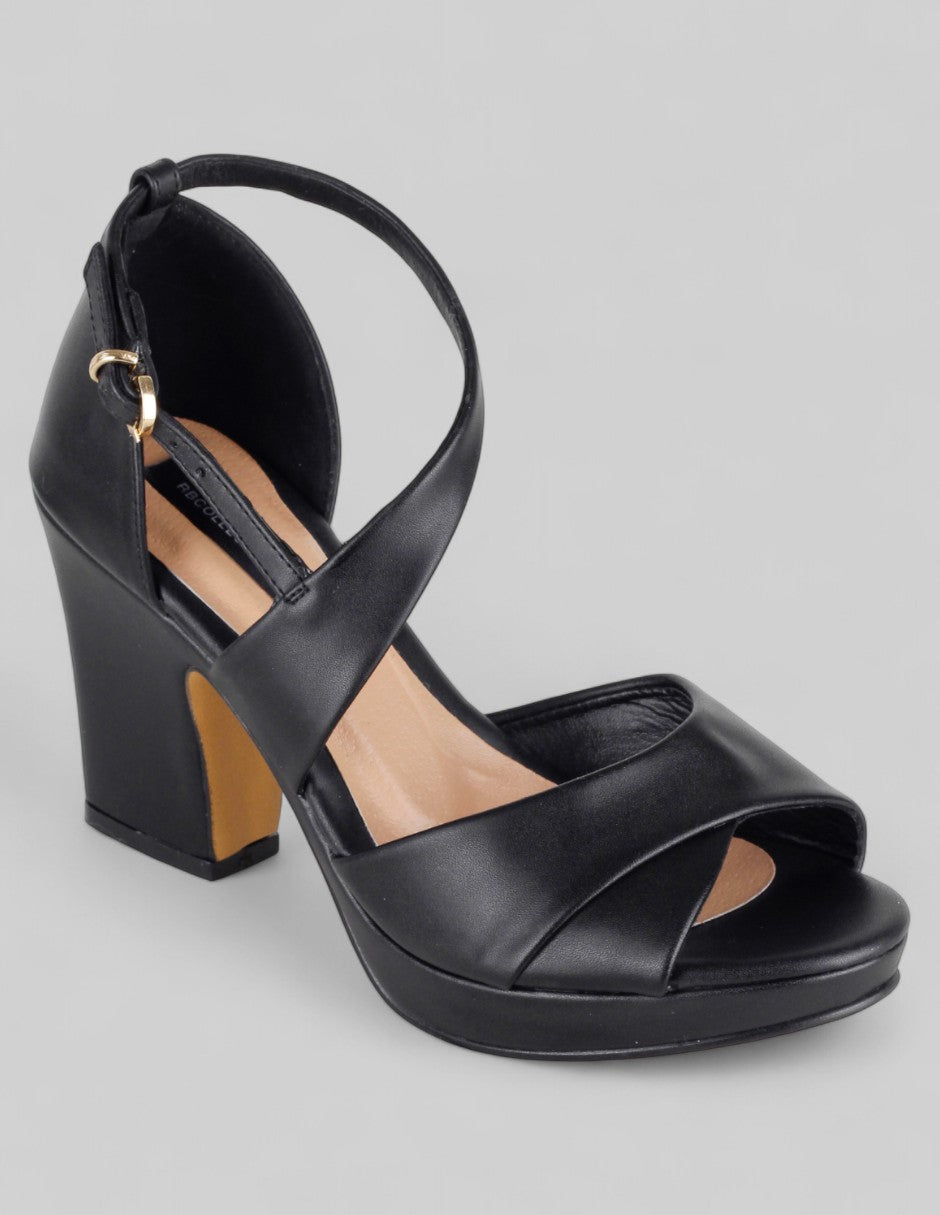 Sandalia con tacón Classy en Piel vegana – Negro