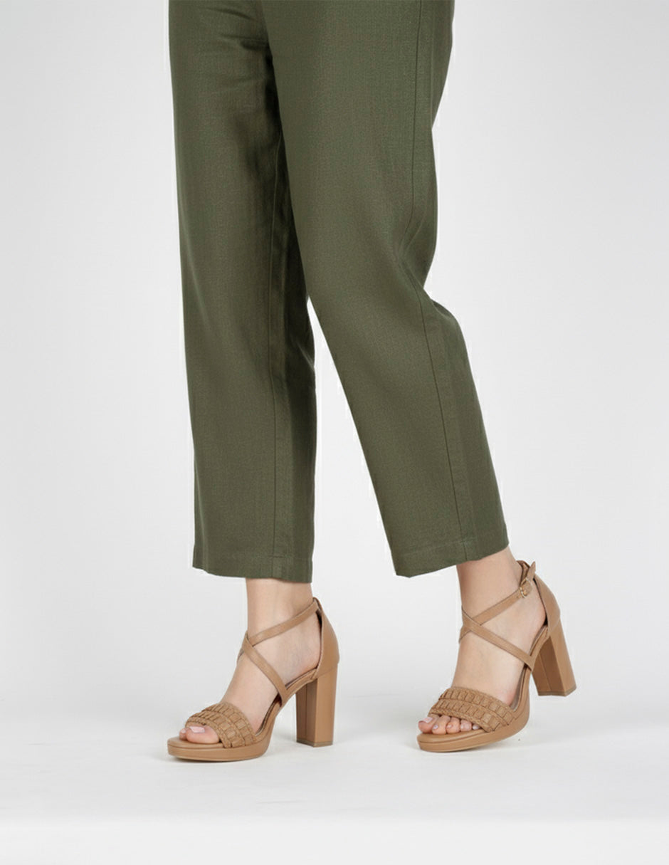 Sandalia con tacón Sylen en Piel vegana – Café