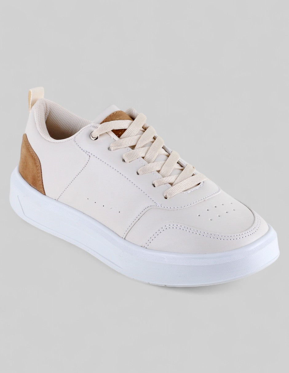 Tenis con cordones Exterior Piel vegana Color Beige Para Mujer De RBCOLLECTION