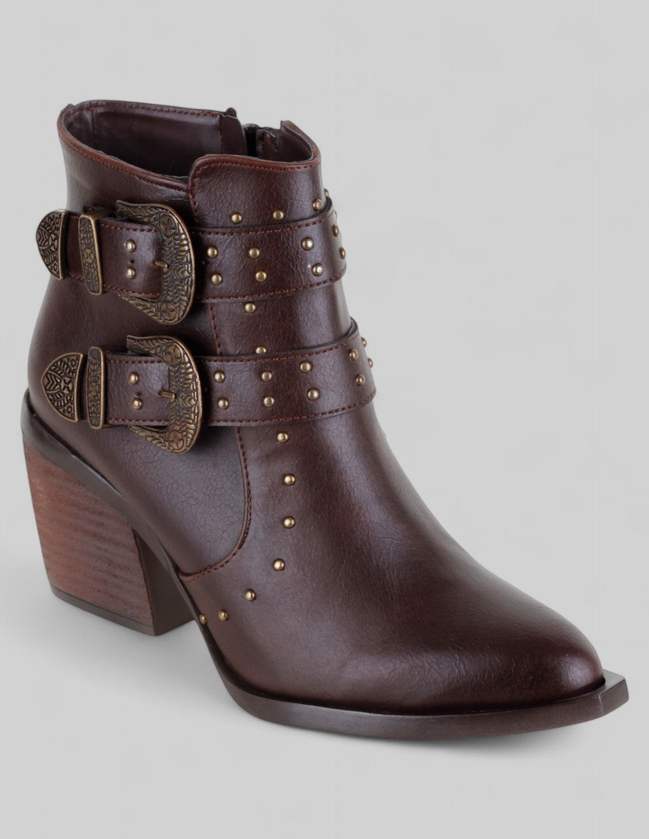 Botín con tacón Exterior Piel vegana Color Café Para Mujer De RBCOLLECTION