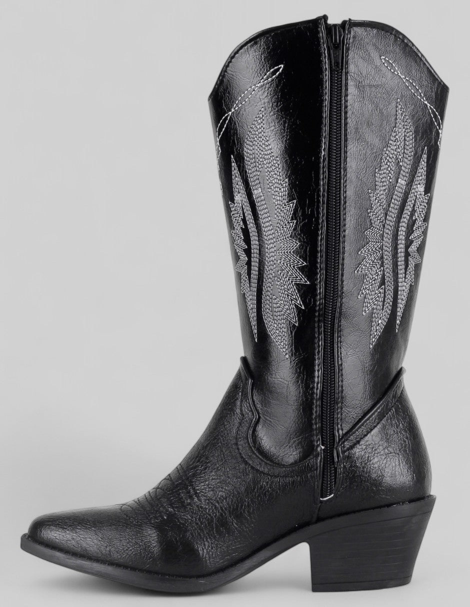Botas tipo western West en Piel vegana – Negro
