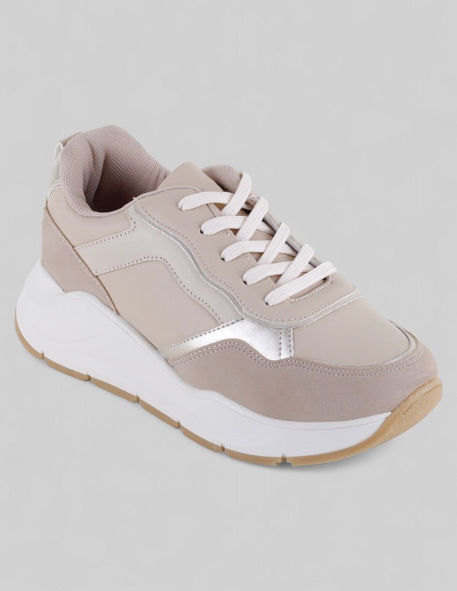 Tenis con cordones Exterior Piel vegana Color Beige Para Mujer De RBCOLLECTION