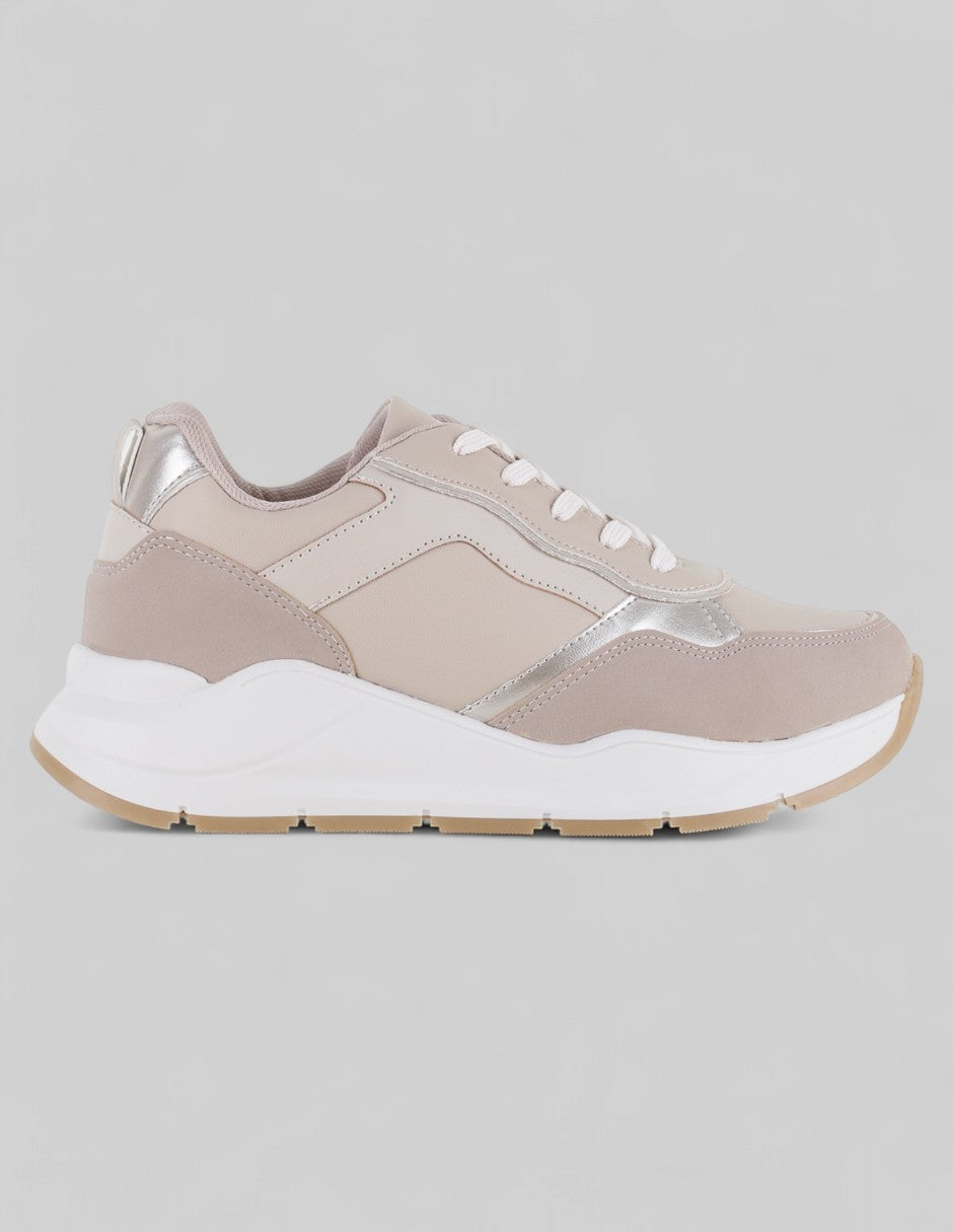 Tenis con cordones Lady en Piel vegana – Beige