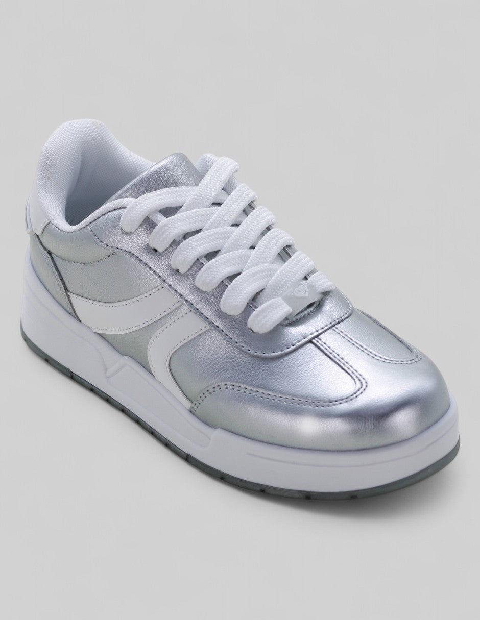 Tenis con cordones Exterior Sintético Color Plata Para Mujer De RBCOLLECTION
