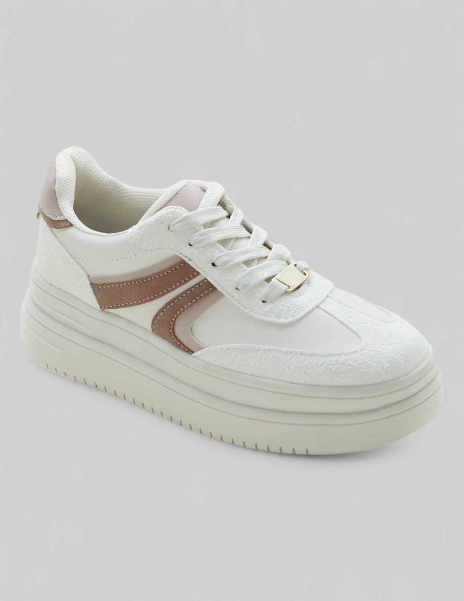 Tenis con cordones Exterior Sintético Color Beige Para Mujer De RBCOLLECTION