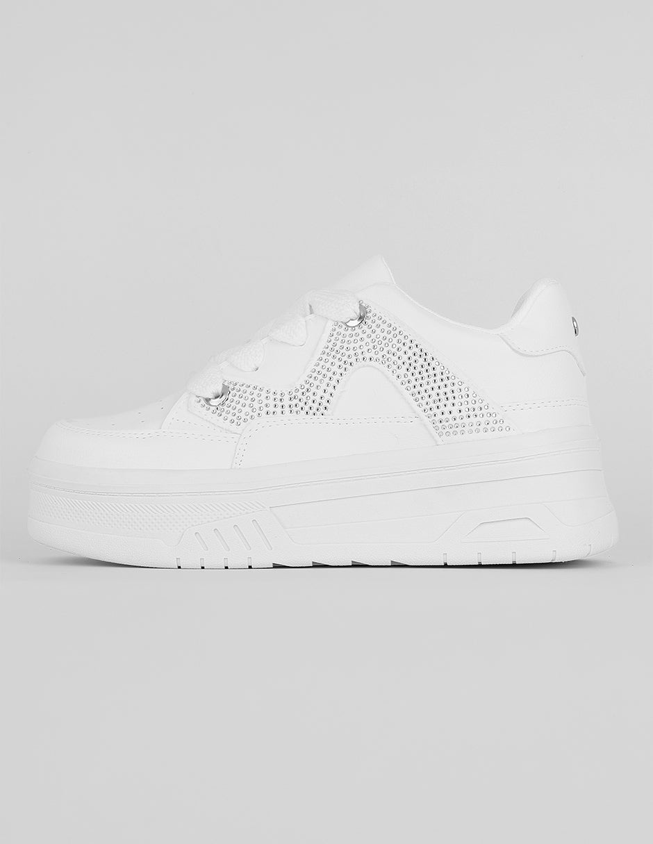 Tenis con cordones Exterior Piel vegana Color Blanco Para Mujer De RBCOLLECTION