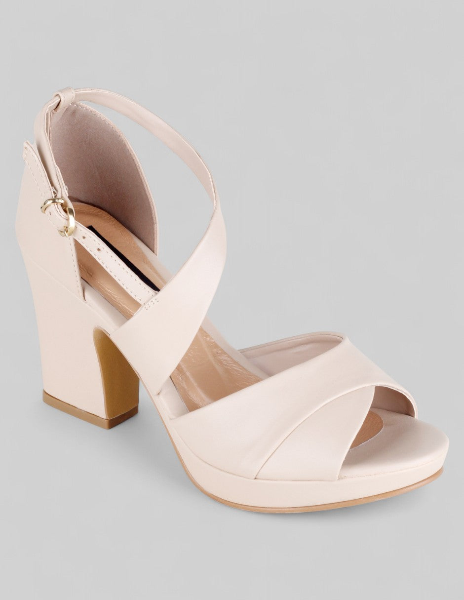 Sandalia con tacón Classy en Piel vegana – Beige