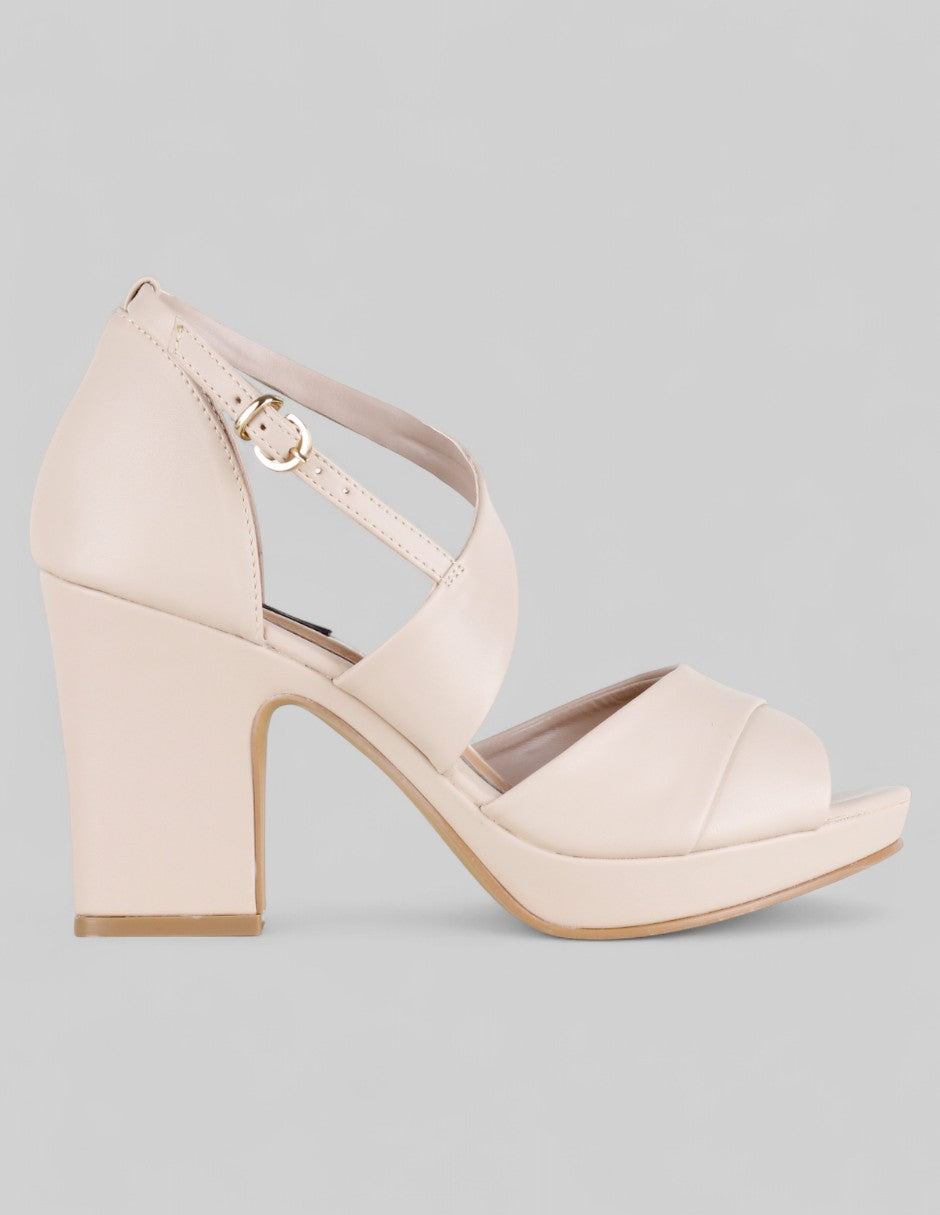 Sandalia con tacón Classy en Piel vegana – Beige
