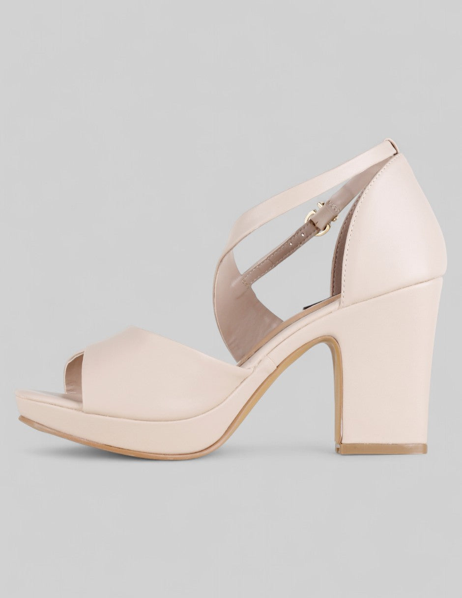 Sandalia con tacón Classy en Piel vegana – Beige