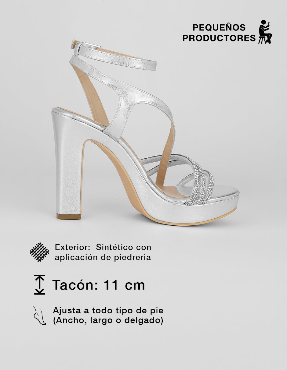 Sandalia con tacón Glowm en Sintético – Plata