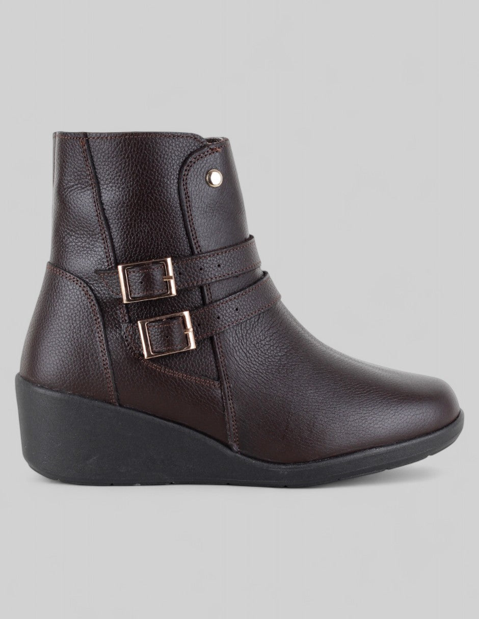 Botín con cuña Hand made en Piel – Café