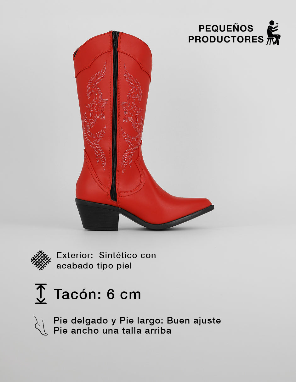 Botas tipo western West en Sintético – Rojo