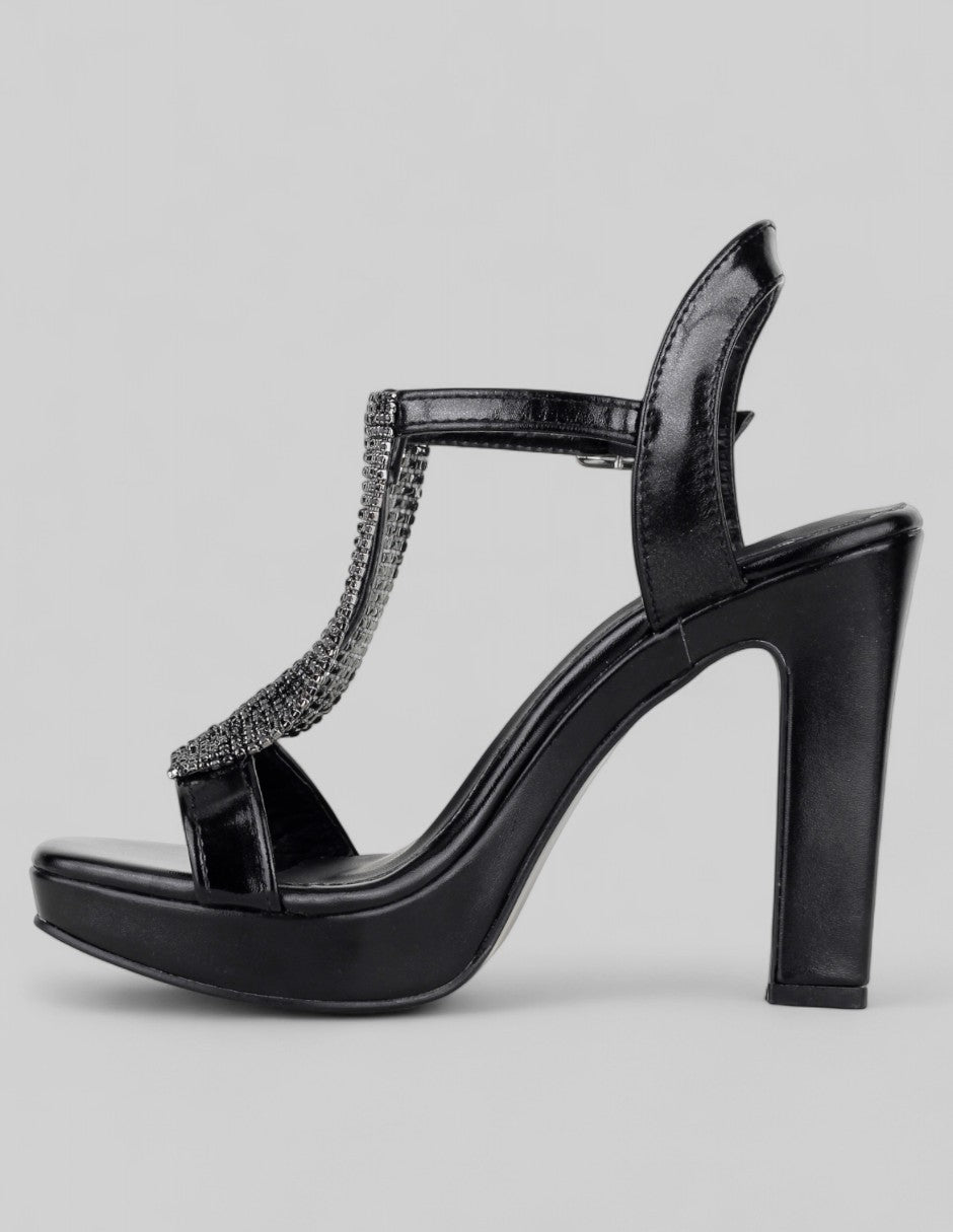 Sandalia con tacón Glowm en Piel vegana – Negro