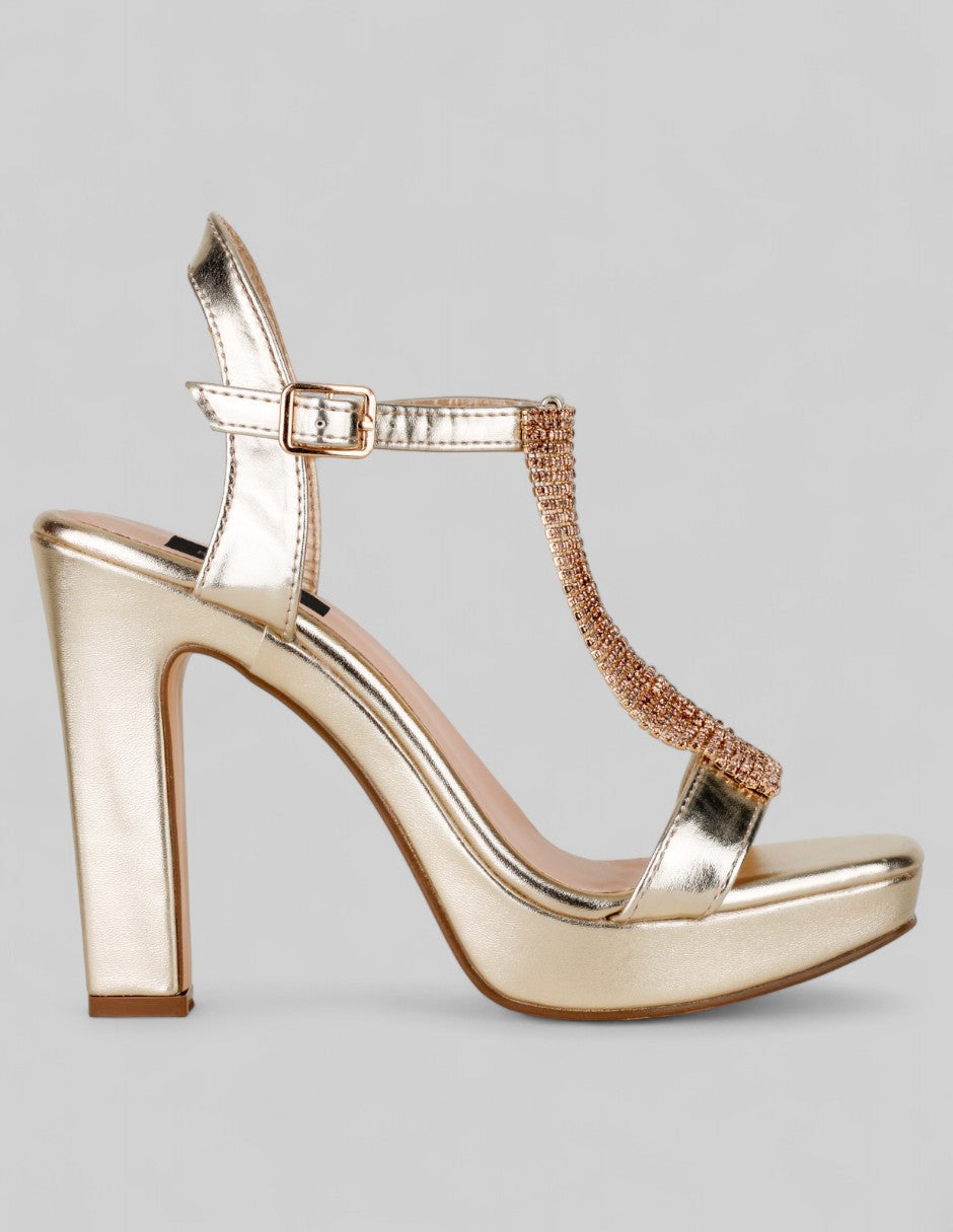 Sandalia con tacón Glowm en Sintético – Dorado