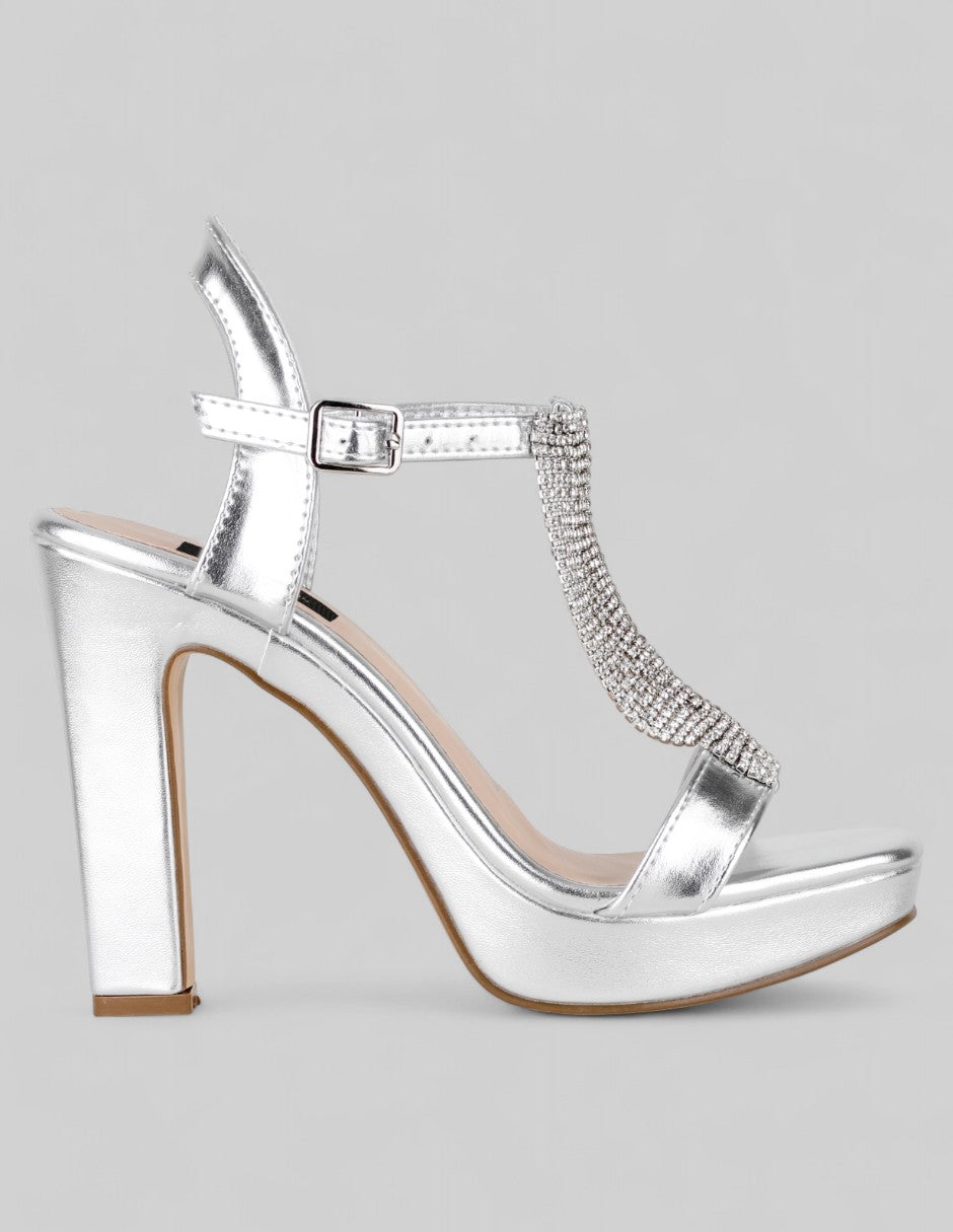 Sandalia con tacón Glowm en Sintético – Plata