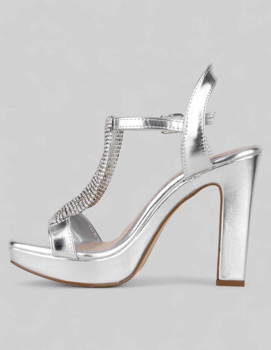 Sandalia con tacón Glowm en Sintético – Plata