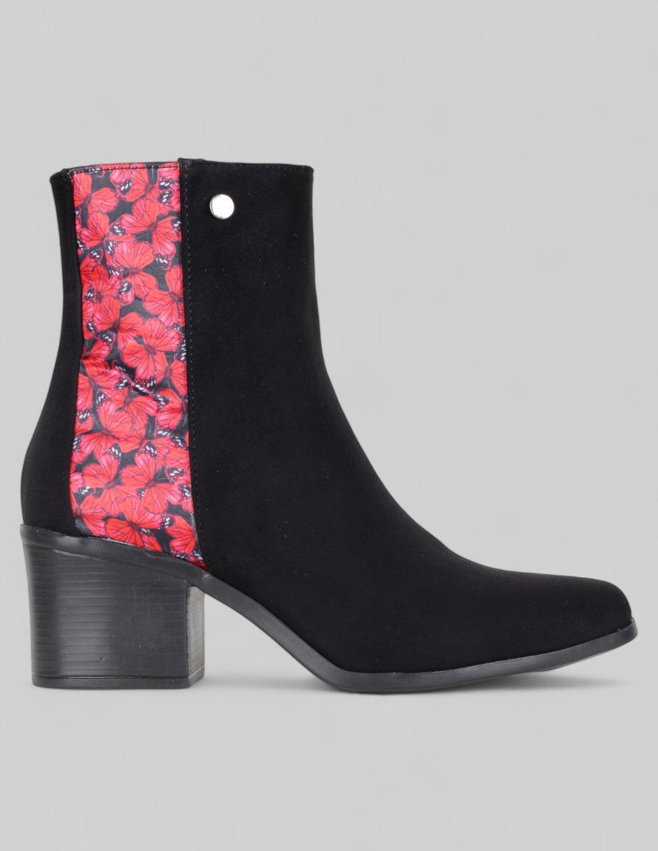 Botín con tacón Aurora en Gamuza – Negro