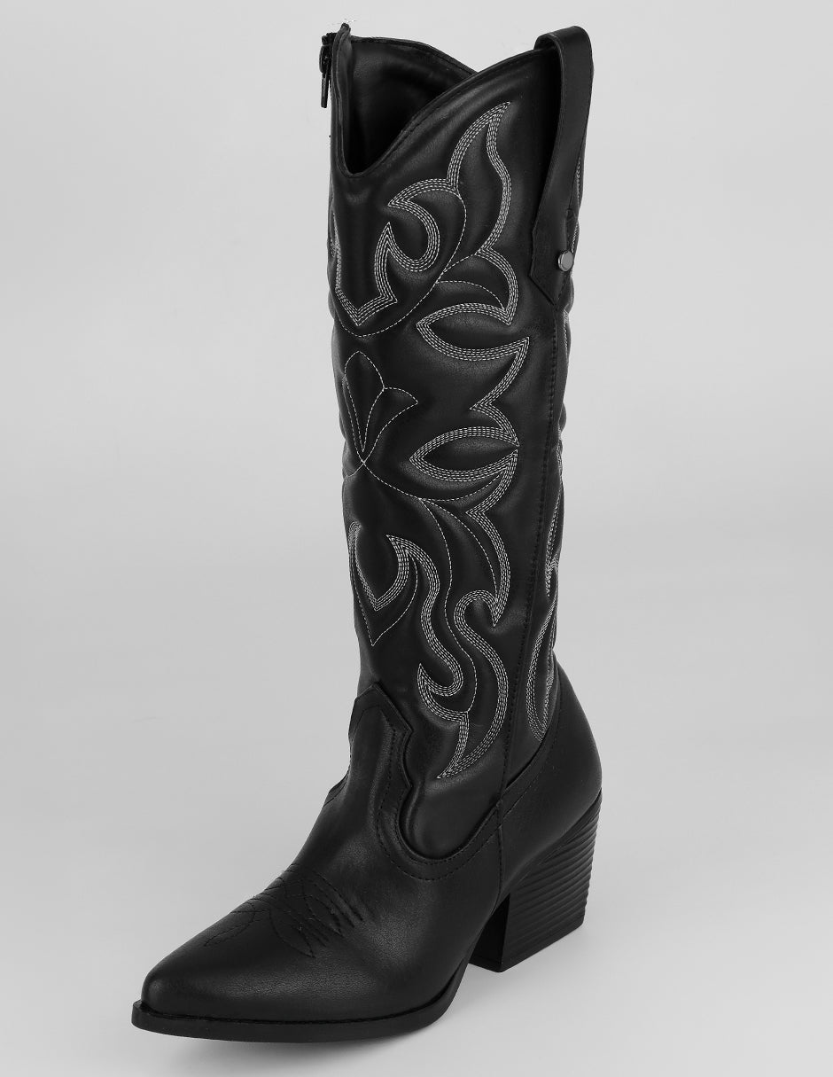 Botas tipo western West en Piel vegana – Negro