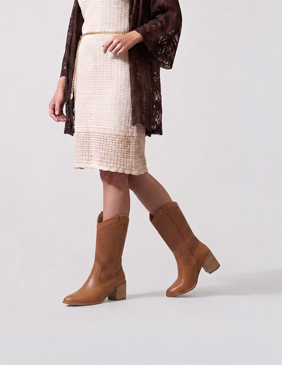 Botas tipo western West en Piel vegana – Café