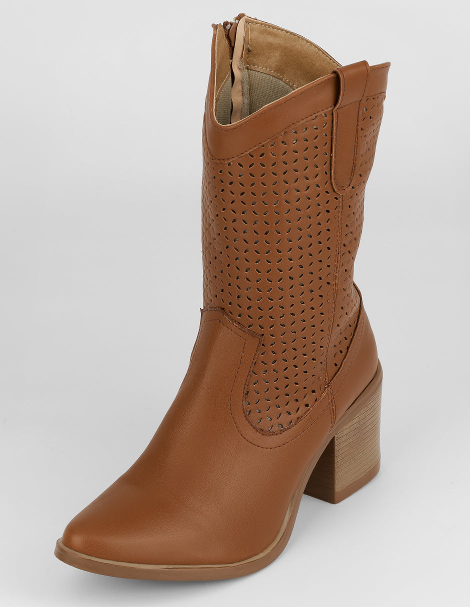 Botas tipo western West en Piel vegana – Café