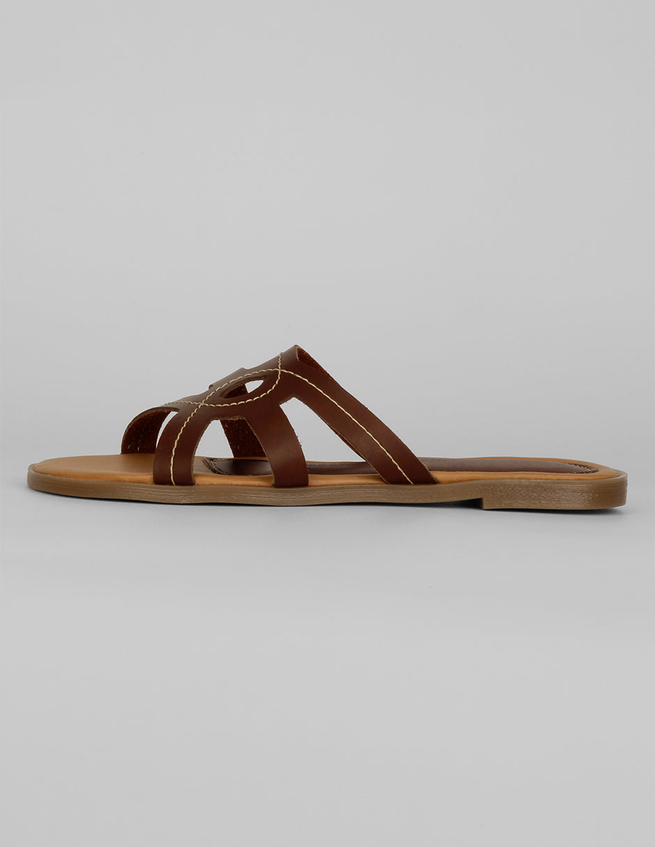 Sandalias de piso Exterior Piel vegana Color Café Para Mujer De RBBASICS