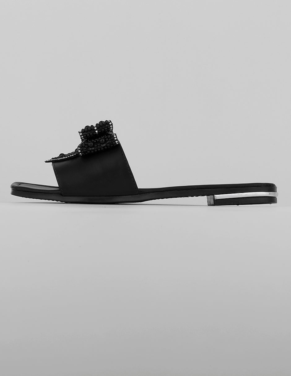 Sandalias de piso Exterior Piel vegana Color Negro Para Mujer De RBCOLLECTION