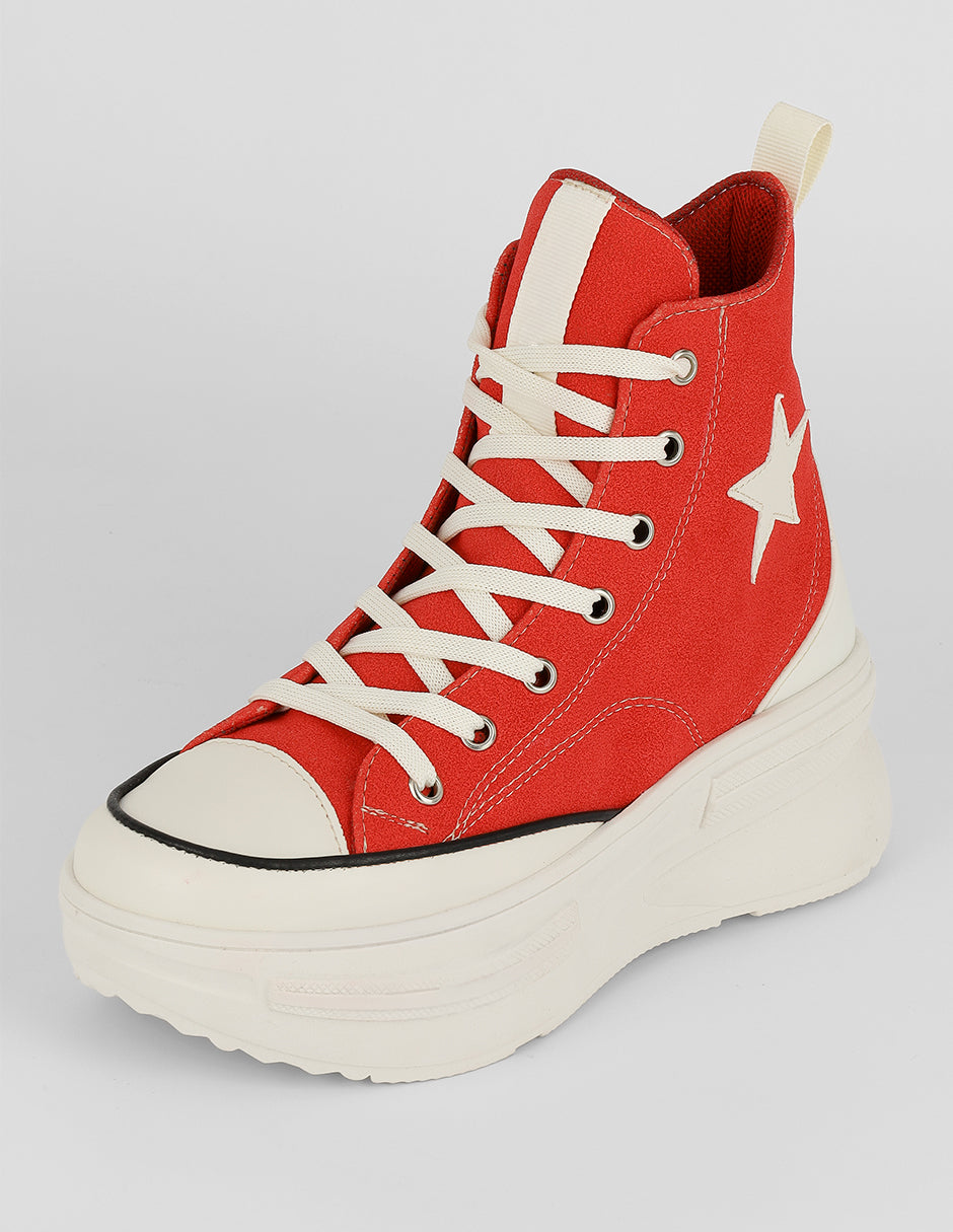 Tenis botín  Play en Textil – Rojo