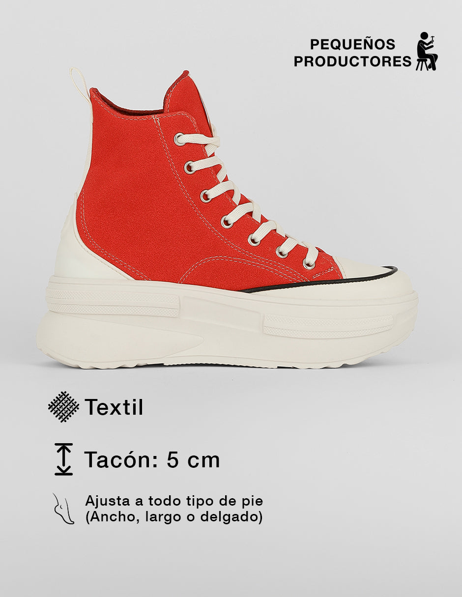 Tenis botín  Play en Textil – Rojo