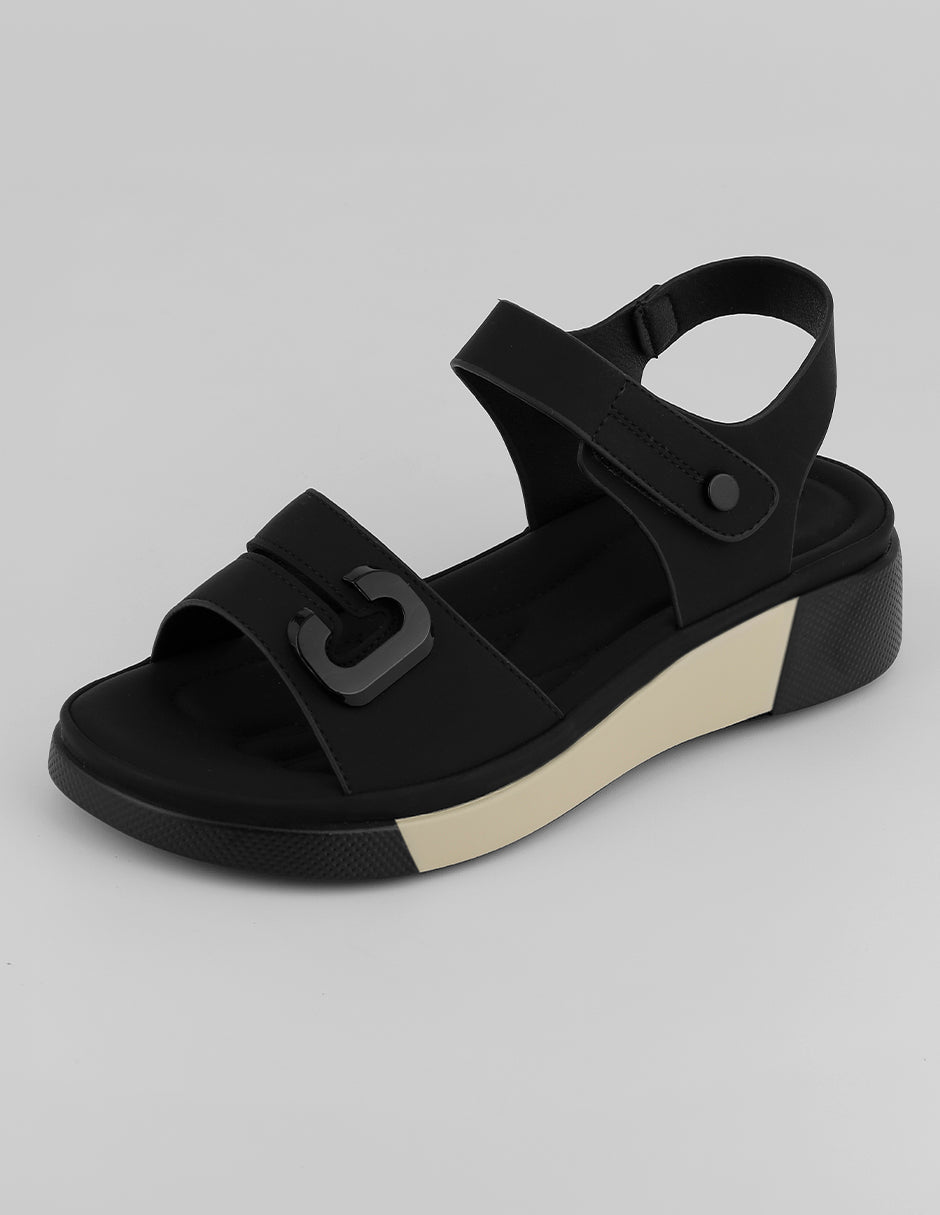 Sandalias con plataforma confort en Piel vegana – Negro