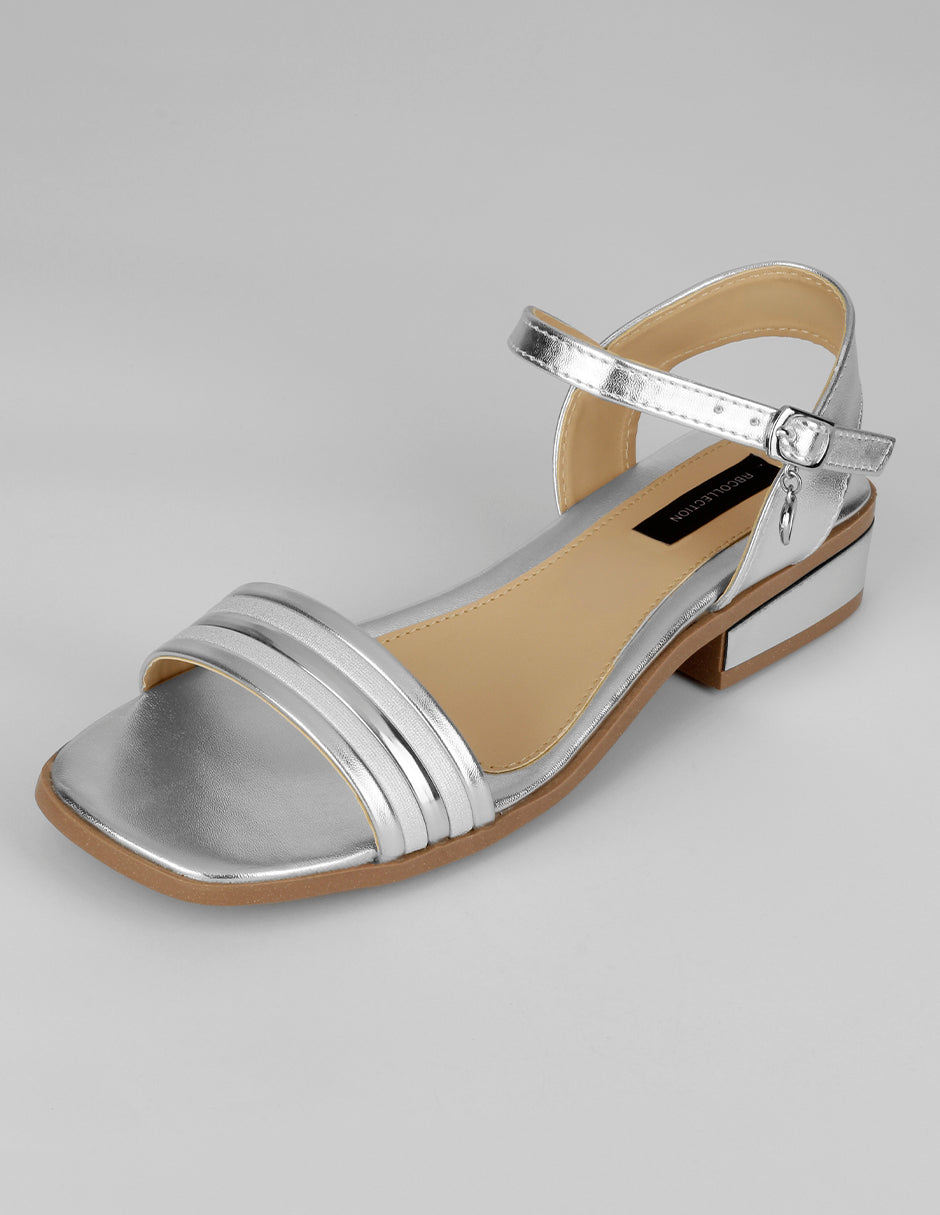 Sandalia con tacón Glam en Sintético – Plata