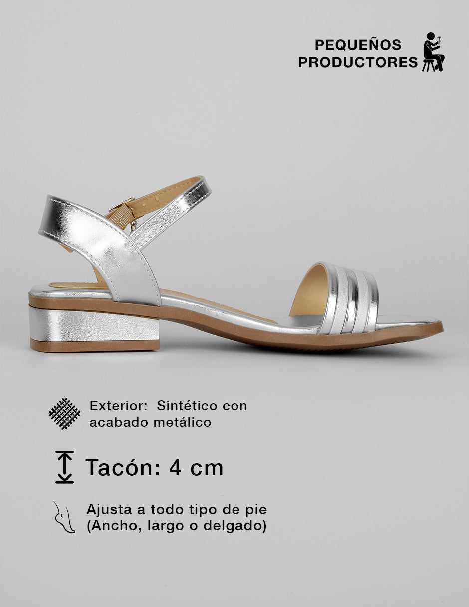 Sandalia con tacón Glam en Sintético – Plata