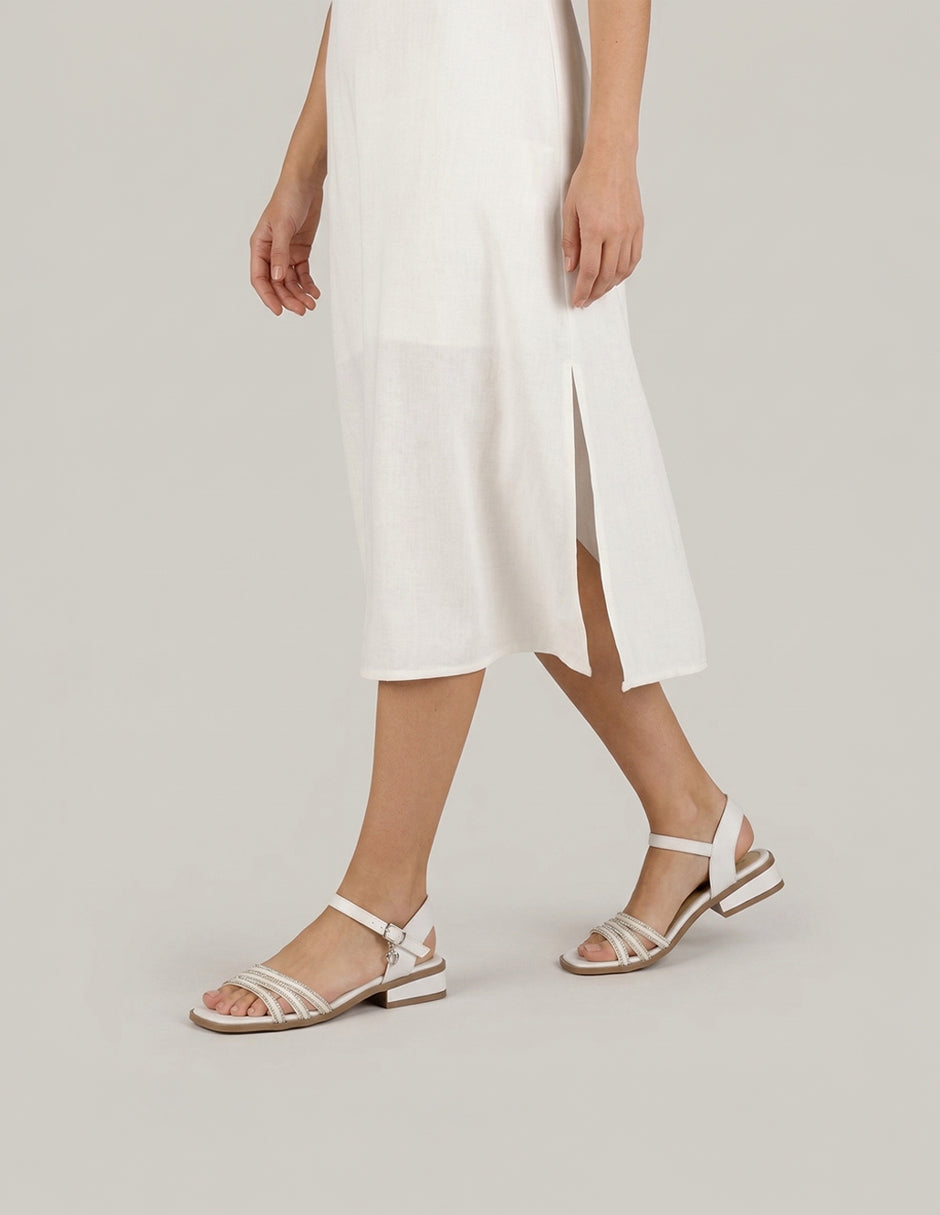 Sandalia con tacón Glam en Piel vegana – Blanco