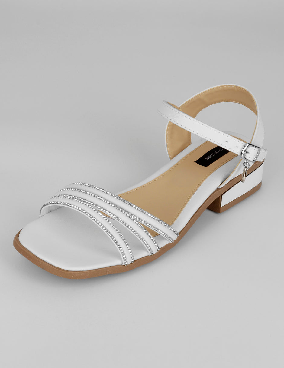 Sandalia con tacón Glam en Piel vegana – Blanco