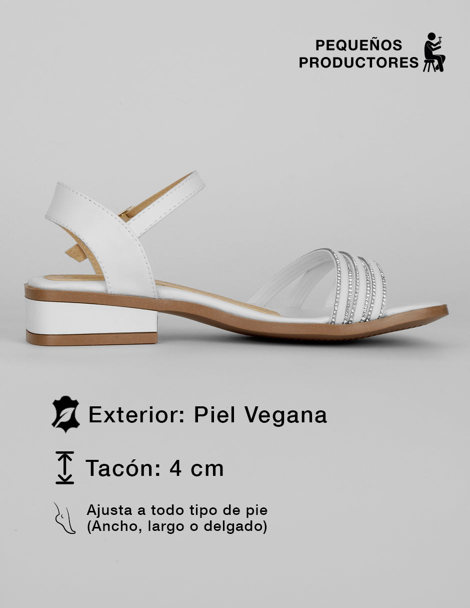 Sandalia con tacón Glam en Piel vegana – Blanco