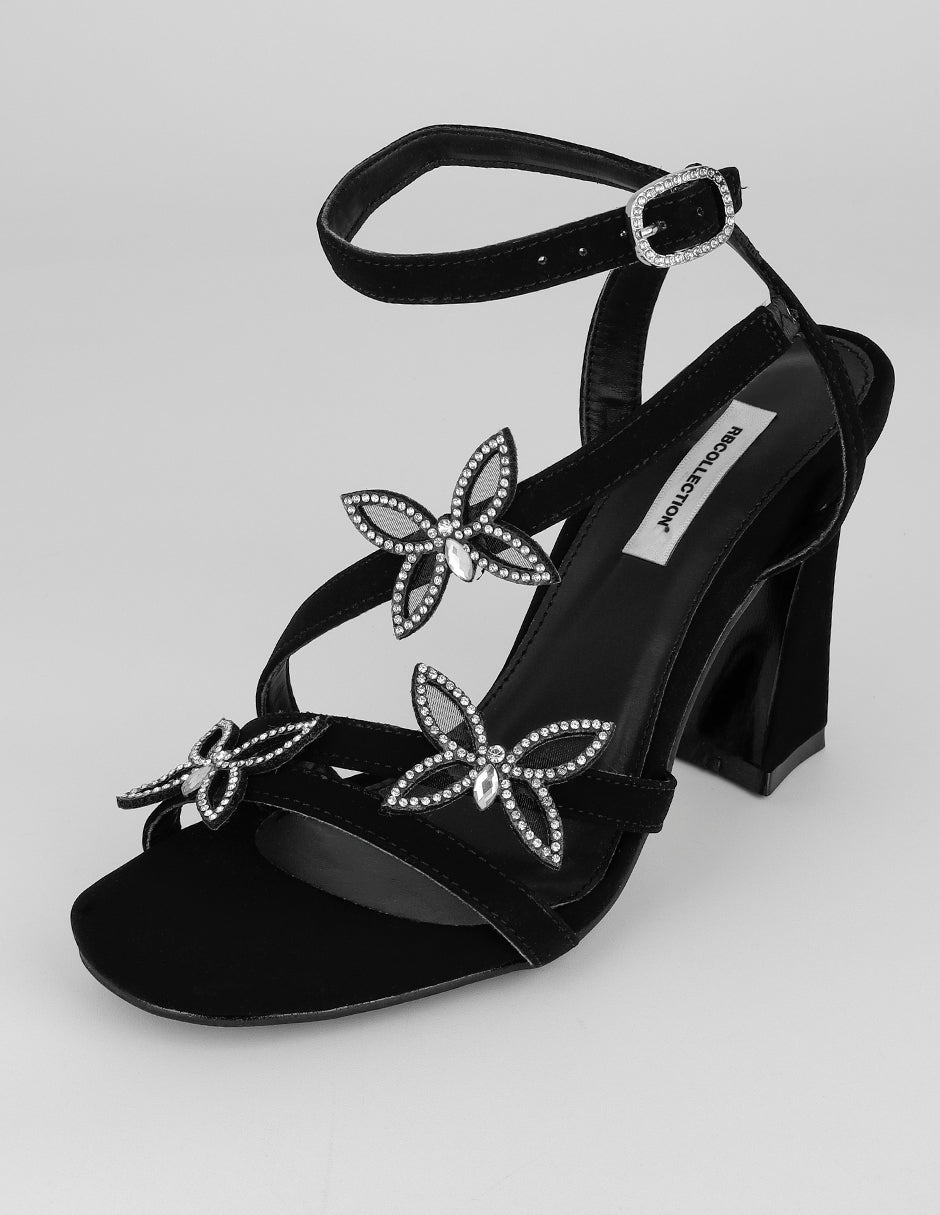 Sandalia con tacón Glowm en Textil – Negro
